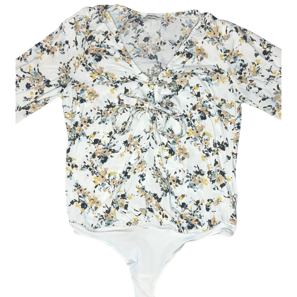 Abercrombie Bodysuit Floral Women L V-Neck Tie Front Long Sleeve